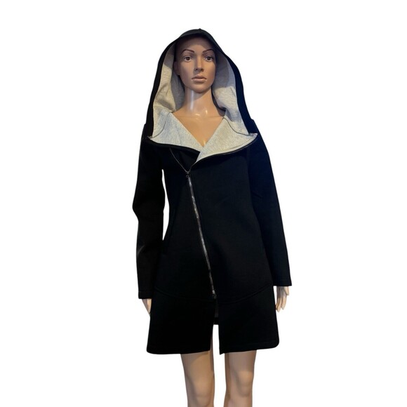 Betsey Johnson hooded jacket women’s longline scuba jacket sz small Asymmetrical - Picture 13 of 16